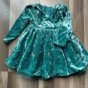 Green 18M velvet and tulle long sleeve dress